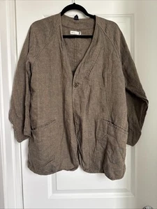 Ts(s) Collarless Easy Jacket Chambray Cloth Size 2 (Medium) Linen Made In Japan - Picture 1 of 9