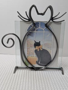 Vintage Metal Cat Photo Frame With Picture Cat Window Pumpkin Table Home Decor - Picture 1 of 12