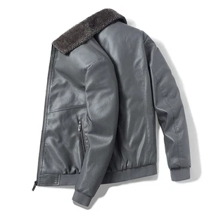 Herren Lederjacke mit Fellkragen und Revers und Fleece - Bild 1 von 4