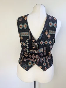 Vintage Southwest Tapestry Vest Lg 90's Western Rockabilly Ranchero USA Made - Picture 1 of 14