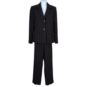 Kasper Brown Pinstripe 2 Piece Pants Suit Size 4 Career Office Professional EUC - Picture 1 of 12