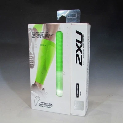 2XU Compression Performance Run Sleeves (Fluro Green/Green, Large) - Calf Sleeve - Image 1 of 4