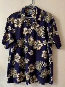 RJC Hawaiian Shirt Men's XL 100% Cotton Blue Floral Print Made in USA Hawaii - Picture 1 of 9