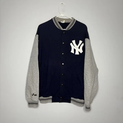 Винтажный Majestic New York Yankees кнопка куртка синий серый мужской размер большой - Изображение 1 из 4