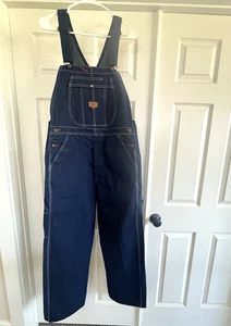 Red Kap Overalls 32 x 30 Blue Denim Dark Wash Bib Carpenter Workwear - Picture 1 of 18