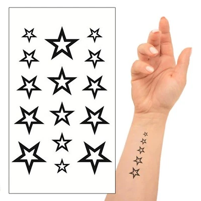 DELUSION TATTOOS Hollow Stars Temporäres Tattoo - Set Klein Schwarz Stern Blatt Wasserdicht Männer Kinder
