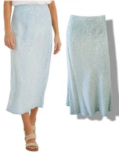 BELLA DAHL sz M Animal Print Jacquard Light Blue Midi Skirt - Picture 1 of 4
