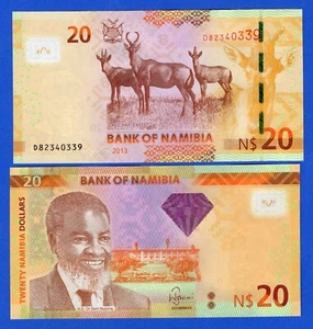 Namibia 20 Dollars 2013 P-12b UNC Note - Dr. Sam Nujoma / Red Hartebeest - Picture 1 of 3