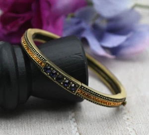 Heidi Daus Dark Purple Burnt Orange Crystal Rhinestone 7 1/4" Gold Plated Bangle - Picture 1 of 7