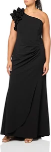 Xscape Women's Plus Size Long One Shoulder Ruffle Scuba Crepe Maxi Dress, 22W - Picture 1 of 2