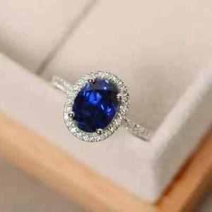 2.30 Ct Oval Cut Natural Sapphire & Diamond Engagement Ring 14K Solid White Gold - Picture 1 of 6