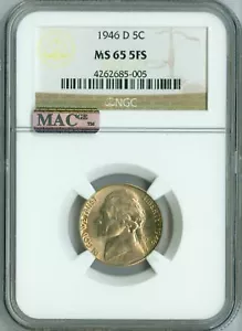 1946 D  JEFFERSON NICKEL NGC MS65 FS PQ BRILLIANT & MAC SPOTLESS  * - Picture 1 of 4