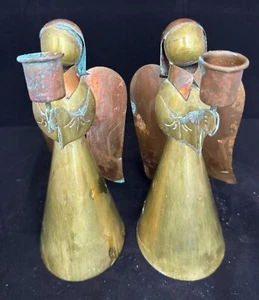 Vintage Angel Candle Holders Brass Copper Christmas Patina 8 1/4" Mexico Lot 2 - Picture 1 of 6