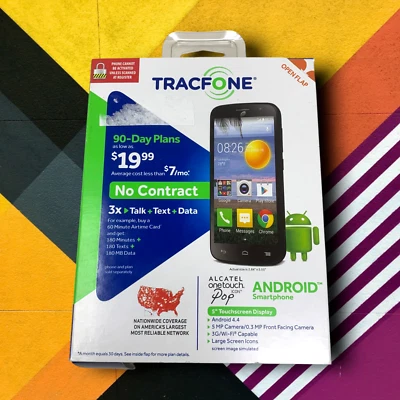 New Alcatel OneTouch Pop Icon 4 GB TracFone Smart Phone 5 MP Camera No Contract - Image 1 of 4