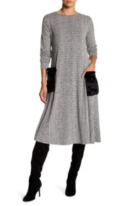 Go Couture GO Modest Langarm Kontrast Kunstfell Taschen Midikleid Gr. XS - Bild 1 von 2