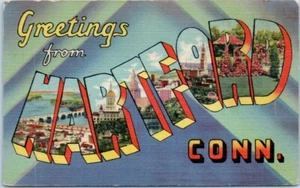 Greetings from HARTFORD, Connecticut CT linen - Postcard - Picture 1 of 2