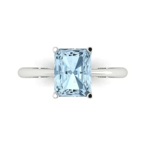 2.5 Radiant Wedding Statement Bridal Natural Aquamarine Ring 14k White Gold - Picture 1 of 11