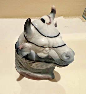 Vintage Ross Glass Co. Purple Slag Glass Bull/Cow Head 2-Piece Dish -Excellent - Picture 1 of 8