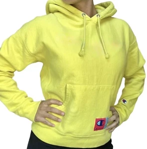 NUEVA SUDADERA CON CAPUCHA CHAMPION TEJIDO REVERSO LOGOTIPO CAJA AMARILLA XS MUJER - Imagen 1 de 5