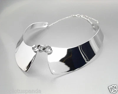 CHIC ÚNICO Y ELEGANTE Collar Gargantilla Chapado en Plata Cadena Collar Foto 1 de 2
