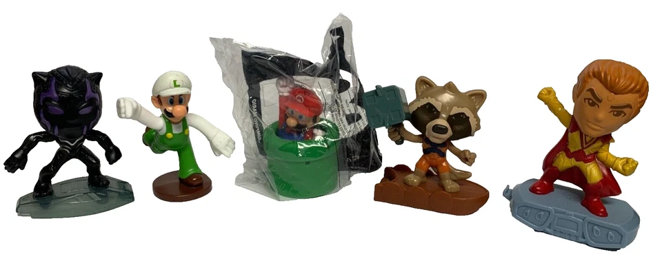 ЛОТ ИГРУШЕК MARIO LUIGI GUARDIANS OF THE GALAXY ЧЕРНАЯ ПАНТЕРА DISNEY MCDONALDS - Изображение 1 из 1