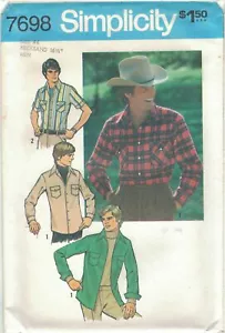 Simplicity 7698 Mens Western Shirt Pattern Vintage 1970s Choose Size UC - Picture 1 of 2
