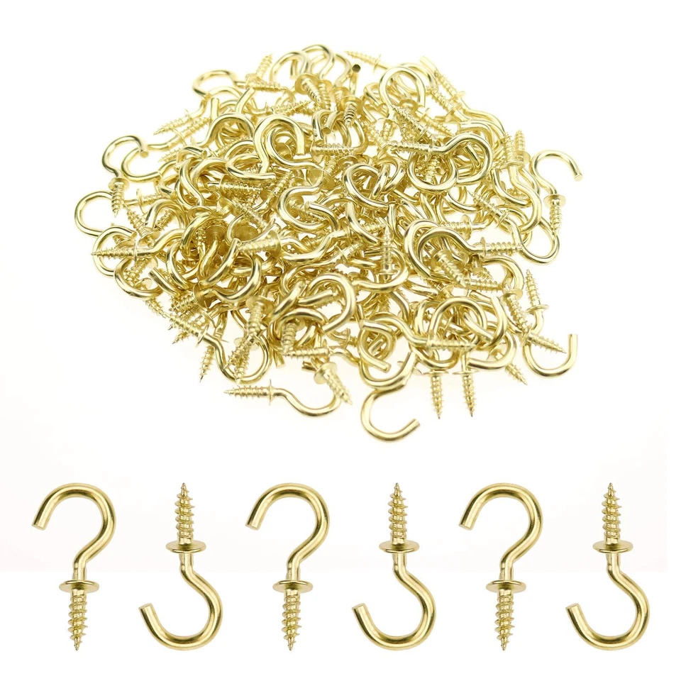 Pack of 200 1/2 Inch Mini Ceiling Screw Hooks Screw-in Hanging Plants Mug Gold