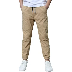 Kids Boy Pure Cargo Pants Cotton Casual Pants Drawstring Loose Jogging Work Pant - Picture 1 of 56