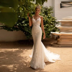 Ivory wedding dress,Fitted bridal robe,straps bridal gown,summer wedding gown - Picture 1 of 5