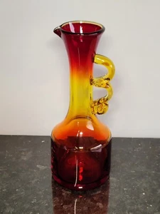 Rainbow Glass Amberina/Tangerine Double Loop Decanter Water Pitcher Jug 9" 1966 - Imagen 1 de 11