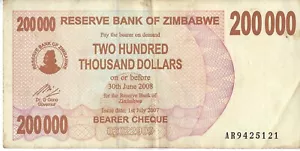 Billete Zimbabue 200000 dólares 2007 P49 - Imagen 1 de 2