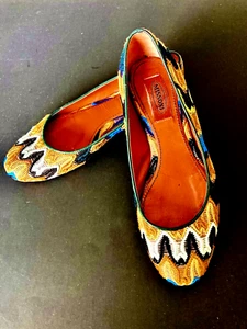 MISSONI Ballet Flats Size US 7 Bold Multi Colors Woven Flame Stitch Pattern EUC - Picture 1 of 8