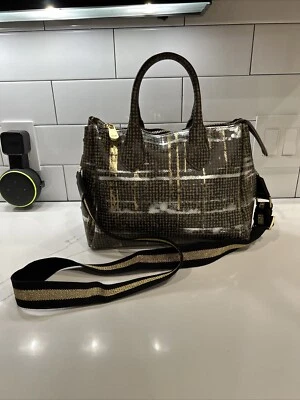 GIANNI CHIARINI GUM 设计灰色/金色格子印花斜挎包托特包大号包 — 第 1/4 张图片