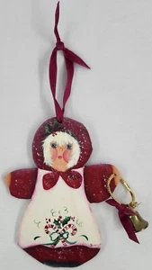 Vintage Hand-Signed Hand-Painted Wood Wooden Girl Lady Christmas Ornament Bell - Picture 1 of 7