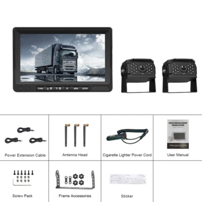 7" IPS Monitor Wireless Rear View Backup Camera X2 for Truck Trailer Bus Reverse - Image 1 of 4