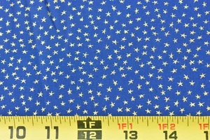 24" Long, Tiny Metallic-Gold Stars on Blue Quilt Cotton, P5360 - Picture 1 of 4