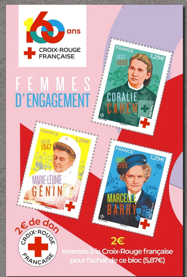 france 2024 Women Commitment RED CROSS 160 years 1864 Coralie Cahen ms3v mnh - Image 1 of 1