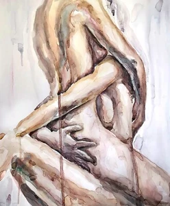 Original Watercolor Painting Girls Couple Lovers Portrait art 18x21 inches - Picture 1 of 5
