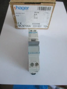MCB DE UN SOLO POLO HAGER MLN 706A C6 6 AMPERIOS 6KA CON DISYUNTOR NEUTRO. - Imagen 1 de 2