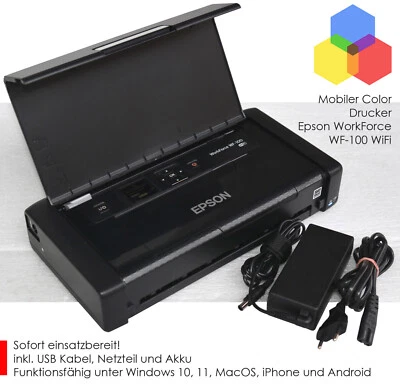 MOBILER DRUCKER EPSON WF-100W WIFI USB+WLAN FÜR WINDOWS 10 11 ANDROID IPHONE EP1 - Bild 1 von 4