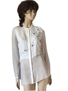 .NWT $345 ELIE TAHARI SILK REMEEEN WHITE FLORAL APLIQUE BLOUSE SIZE S - Picture 1 of 7