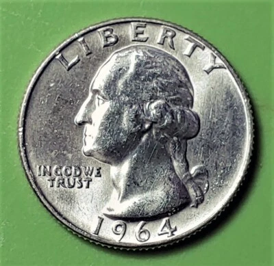 Mint Error Gem 1964 D Silver Quarter w/Type C Obverse DBLING--60 rating - Image 1 of 4