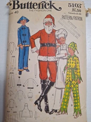 Santa Chef MENS 40 Costume Butterick 5103 Sewing Pattern Cut Jester China Man - Image 1 of 4