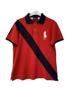 Polo Ralph Lauren Herren Big Pony Poloshirt rot marine Schärpe Large L 100% Baumwolle #76 - Bild 1 von 11
