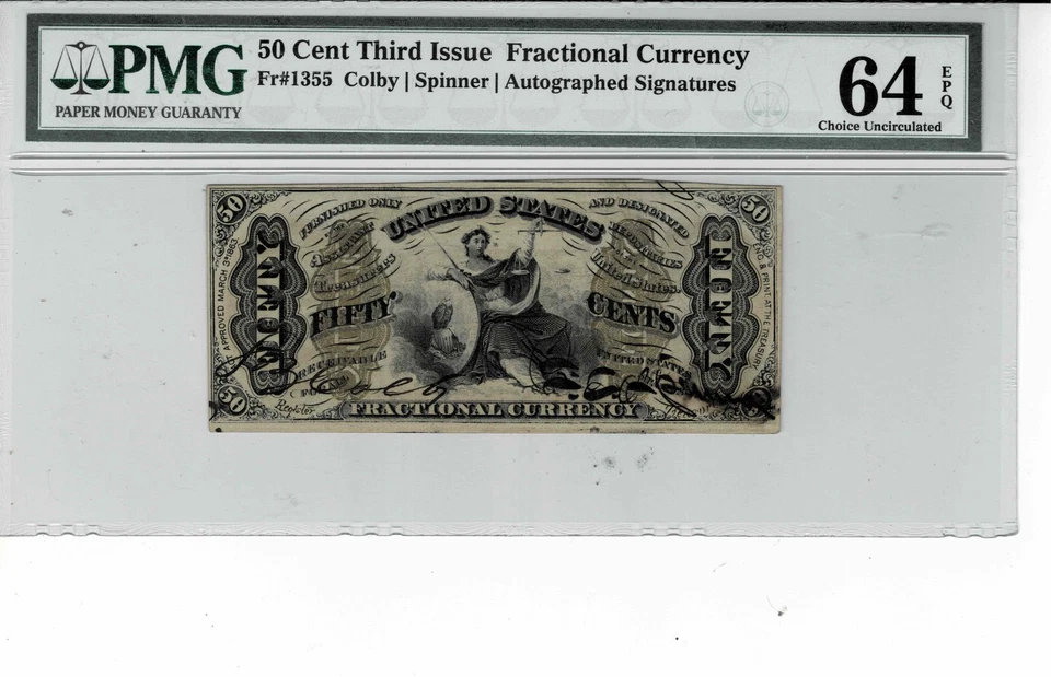 .50 Cent Fractional Currency note--fr.1355 (Justice/Autographed) PMG CU 64 EPQ - Image 1 of 4