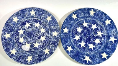 Carregador/pratos de jantar Hartstone grés estrelas azuis (2) 12,5" feitos nos EUA. - Imagem 1 de 4