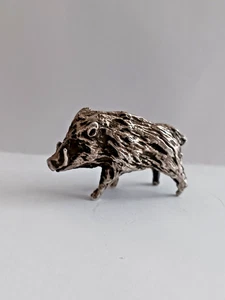 Statua in argento 925 miniatura cinghiale cuneo 34g | elegante pezzo da collezione fatto a mano - Foto 1 di 7