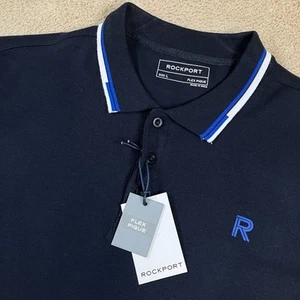 NEW Mens Size Large ROCKPORT Black Short Sleeve Cotton Flex Pique Polo Shirt - Picture 1 of 8