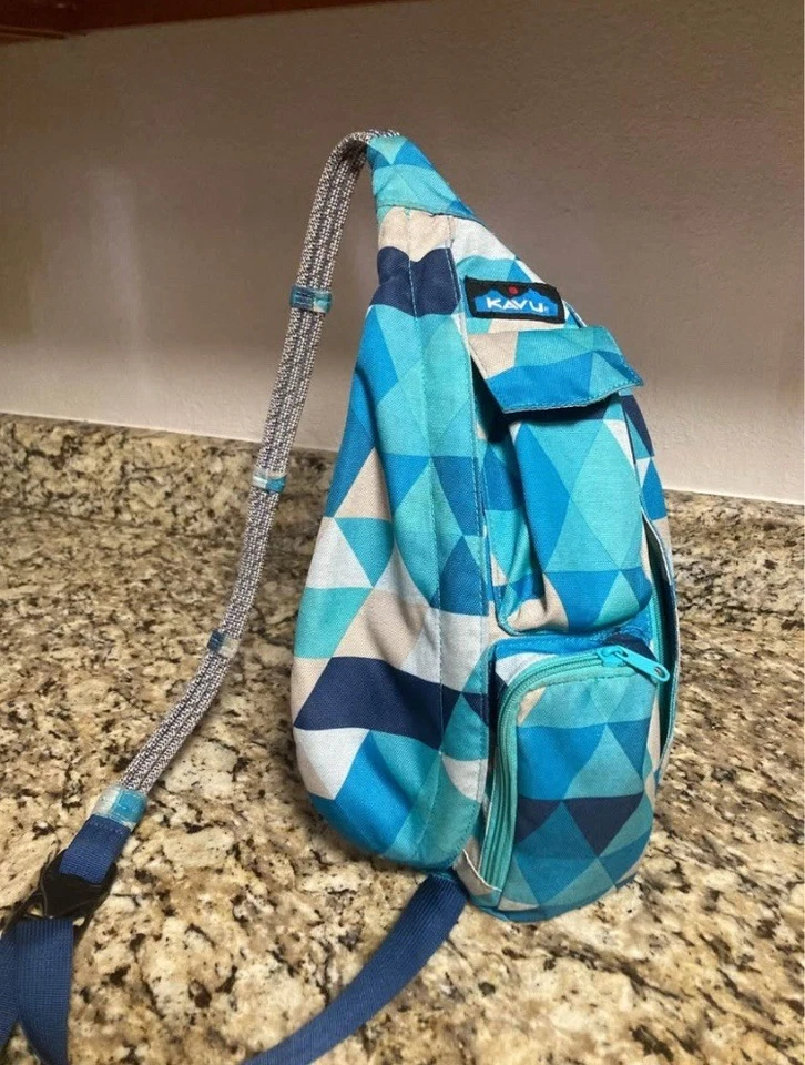 Kavu Mini Rope Sling- Blue Tex Tile Print Crossbody Bag Adjustable Strap - Image 1 of 1