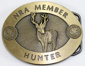 c.1980's NRA Member Hunter Brass Belt Buckle - Picture 1 of 4